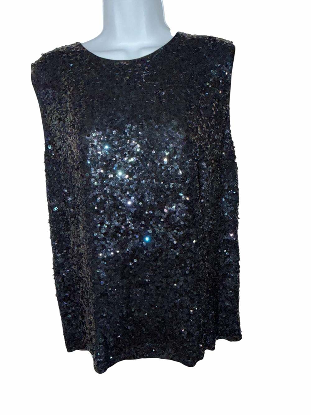 Neil Bieff Vintage Hand Embroidered Black Iridescent Sequin Shell Top (est. MD)
